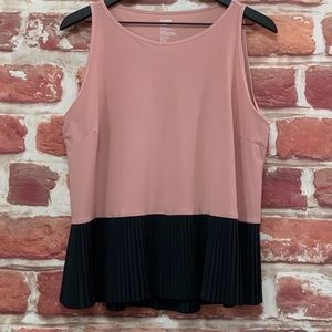COTIDIE WOMENS PINK & BLACK COLORBLOCK PLEATED SLEEVELESS BLOUSE